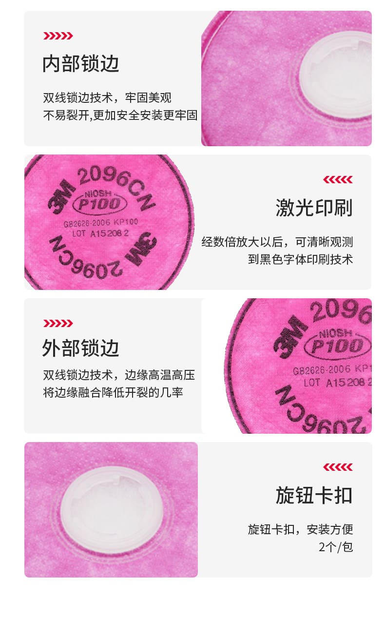 3M 2096CN P100 KP100 滤棉（过滤各类颗粒物及酸性气体异味）
